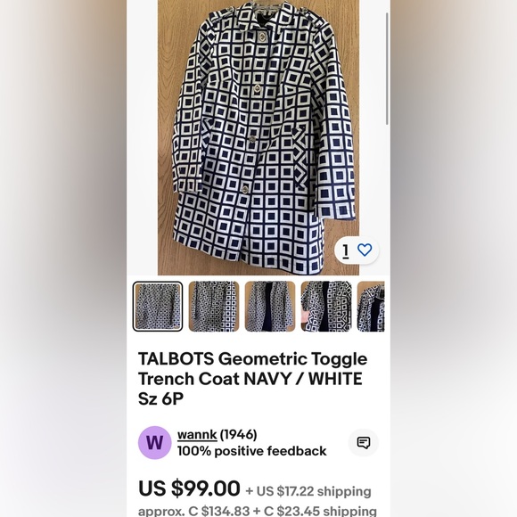 Talbots short trench geometric, toggle coat! Modern/classic Size 5 - Picture 11 of 17